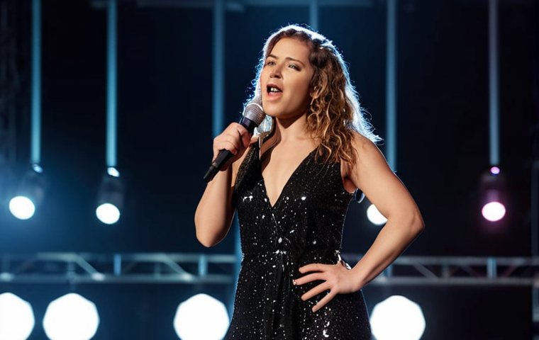 **

A singer standing on a stage, confidently holding a microphone. The background is blurred with stage lights. The focus is on the singer's expressive face and posture, showing them connecting with the audience. The mood is energetic and inspiring.

**