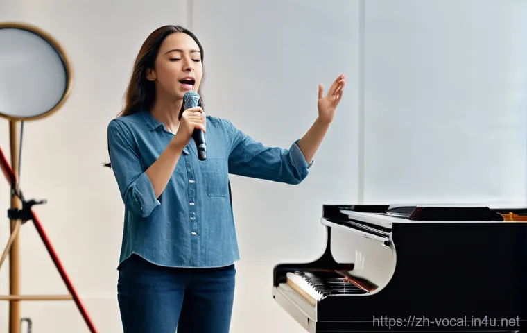 보컬트레이너 다양한 레슨 유형 - **Prompt 1: Focused Private Vocal Coaching Session**
    A bright, clean, and well-organized music s...