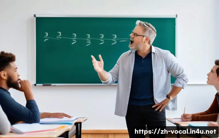 보컬트레이너 자격증 난이도 - A professional vocal coach in a modern music classroom, wearing smart casual clothes and demonstrati...