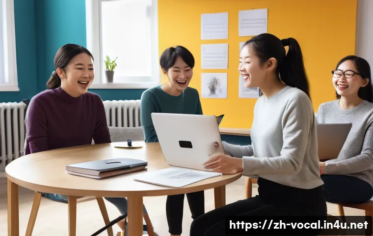 보컬트레이너 온라인 커뮤니티 - A modern online vocal coaching scene showing a diverse group of adult students engaging in a live st...