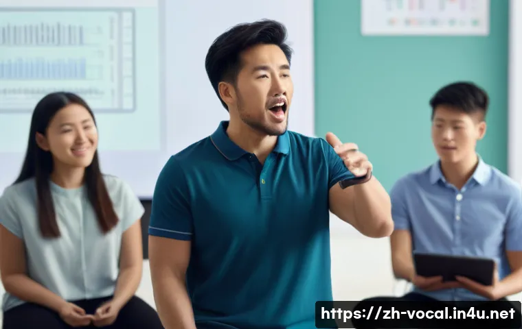 보컬트레이너 장기적 경력 계획 - A professional vocal coach teaching a diverse group of students in a modern classroom setting, with ...