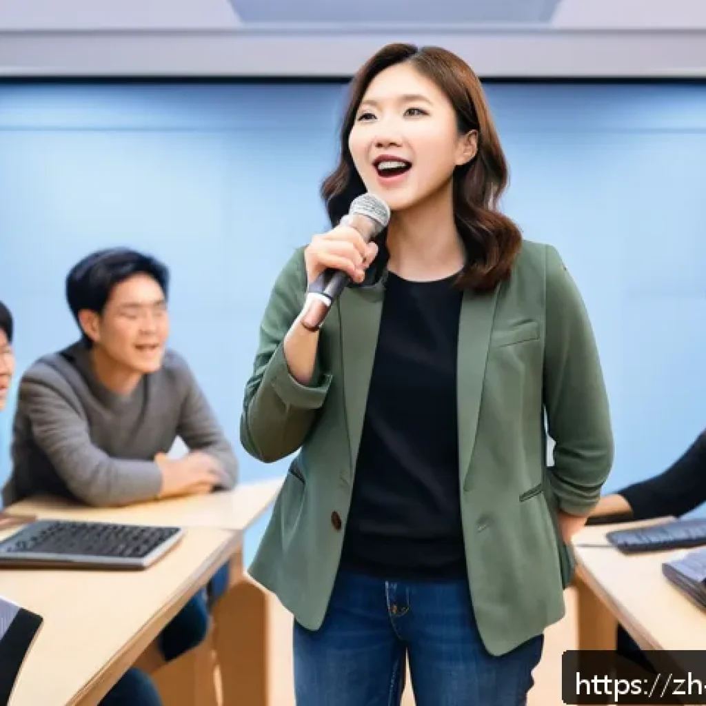 보컬트레이너 취업 조건 - A professional vocal coach in a modern music studio, demonstrating vocal techniques to a diverse gro...