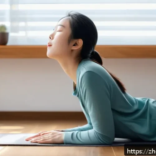 보컬트레이너 전문가 의견 - A young Asian woman practicing diaphragmatic breathing for singing, lying on a wooden floor with han...