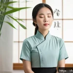 보컬트레이너 이론 학습 - A serene Chinese vocal training studio scene featuring a young adult singer practicing diaphragmatic...