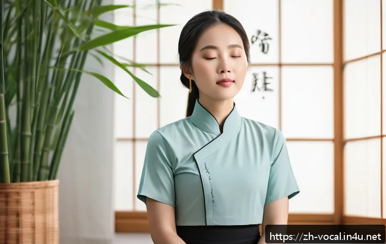 보컬트레이너 이론 학습 - A serene Chinese vocal training studio scene featuring a young adult singer practicing diaphragmatic...