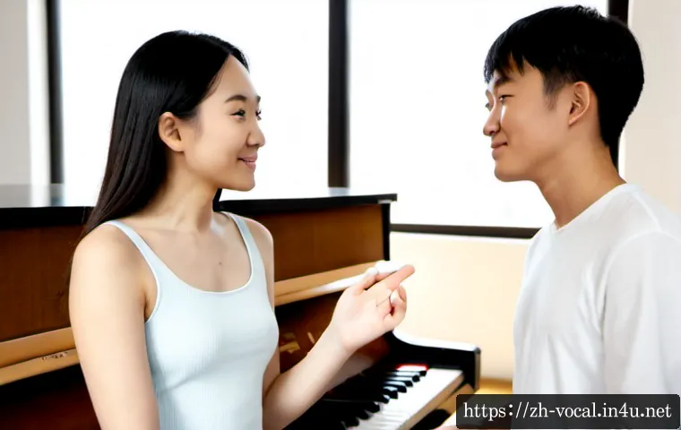 보컬트레이너 멘토링 기법 - Photorealistic vocal coaching mentoring session in a calm modern music studio, experienced vocal tra...