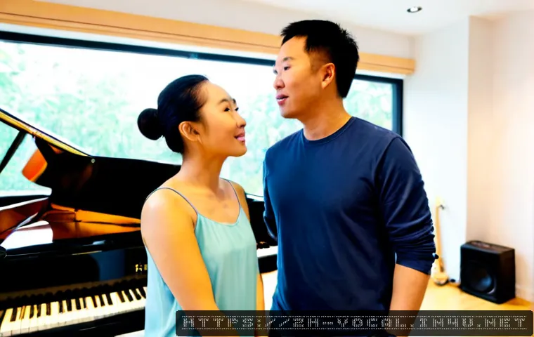 보컬트레이너 연봉 - Photorealistic vocal coach in a modern private music studio, professionally dressed adult instructor...
